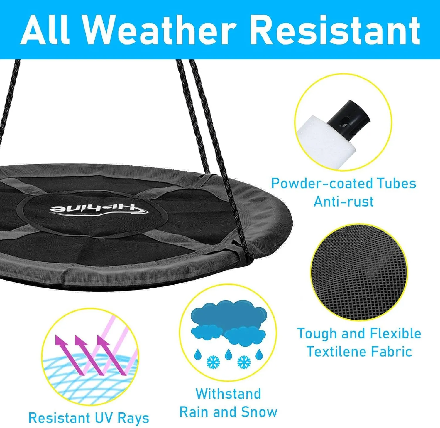 43 inch Saucer Tree Swing for Kids,Flying Round Swing Heavy Duty, Waterproof and All-Weather Resistant Textilene,Swivel,Adjustable Strong Ropes,Easy to Install,Outdoor Playground Backyard