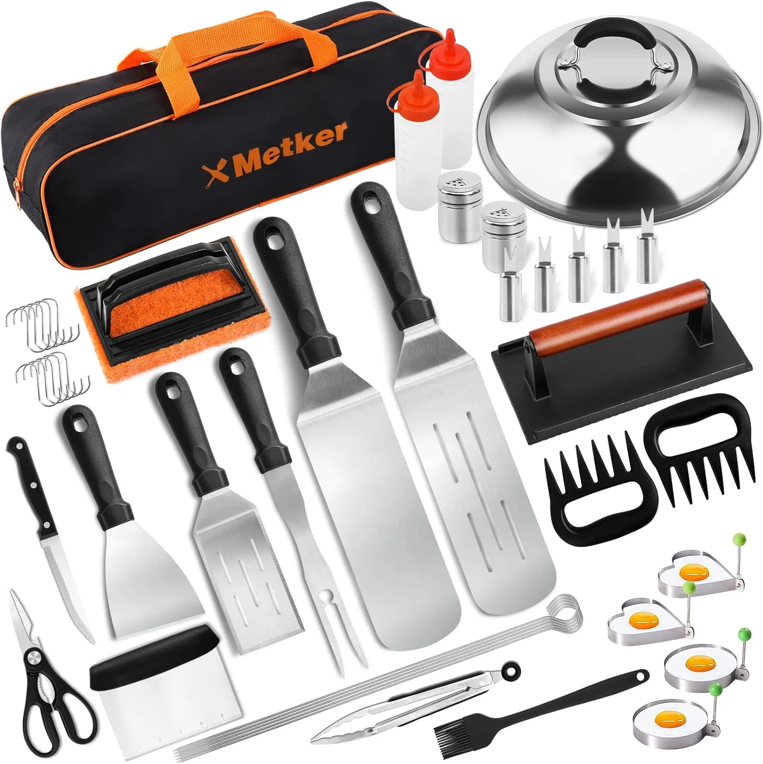 45PCS Griddle Accessories Kit, Flat Top Grill Accessories Set for Blackstone and Camp Chef | Hibachi Enlarged Spatula Set with Burger Press and Melting Dome | Complete kit for Outdoor BBQ