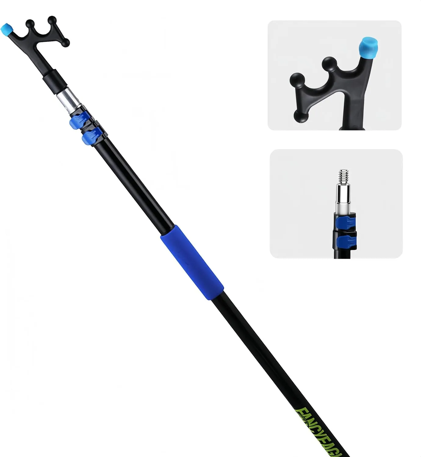 4.7-12FT Telescoping Extension Boat Hook with Non-Slip Rubber,Durable|Lightweight ,Floating,Rustproof & Scratch-Resistant Aluminum Boat Accessories,Threaded Poles for Docking,Push-Pull and Boating