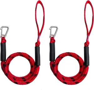 4FT Boat Bungee Dock Line Marine Rope 2-Pack for Temporary Boat Docking, with 316 Stainless Steel Clip,Boat Accessory for Kayak, Pontoon, Watercraft, Canoe, Power Boat (RED)