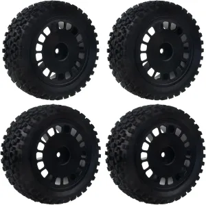4Pcs Glued Wheels Rims & Rubber Tires 12mm Hex Drive Hub for Tamiya TT-02B / DT-02 HPI HSP Wltoy 1/10 Scale Off-Road Car Upgrades