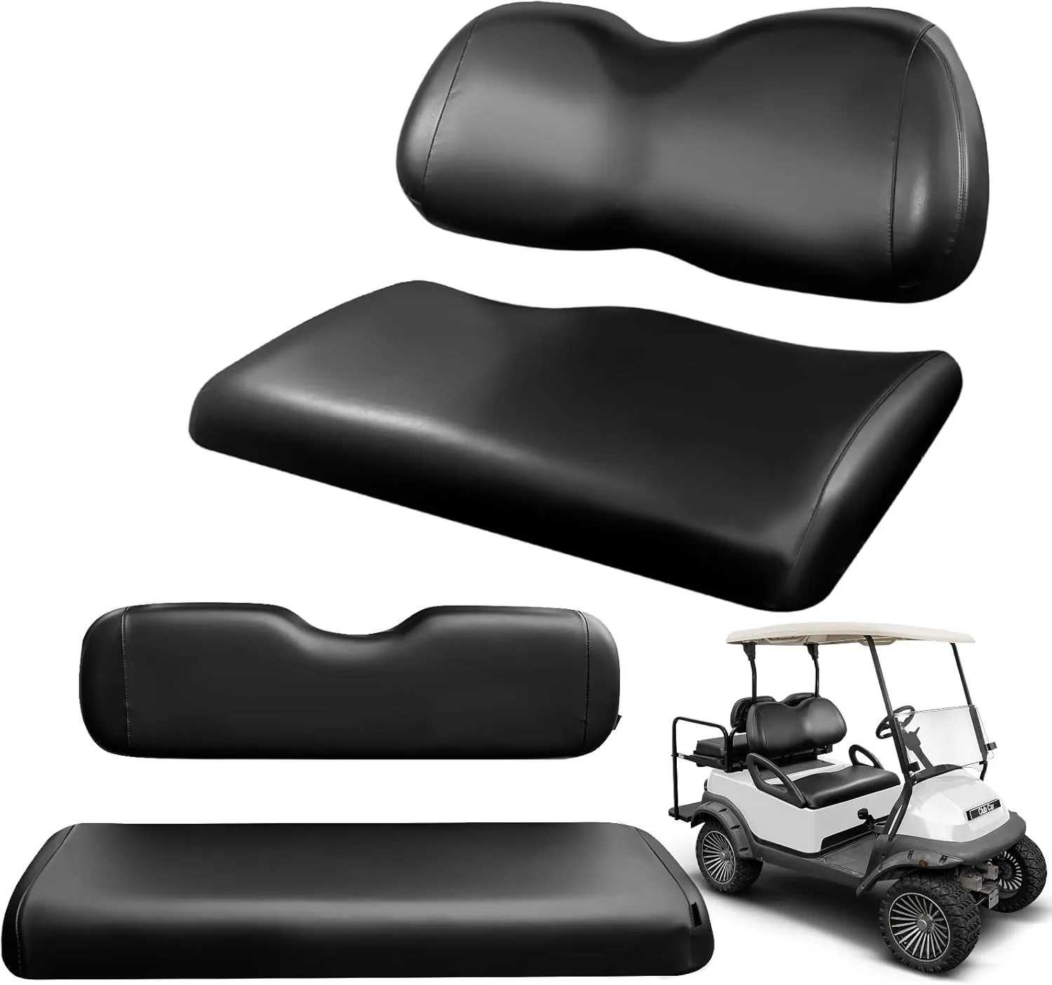 4PCS Golf Cart Seat Covers Kit,Front and Rear Seat Cover for Club Car Precedent Standard Cushion,Smooth and Simple Style, Waterproof Replacement Seat Cover(Black)
