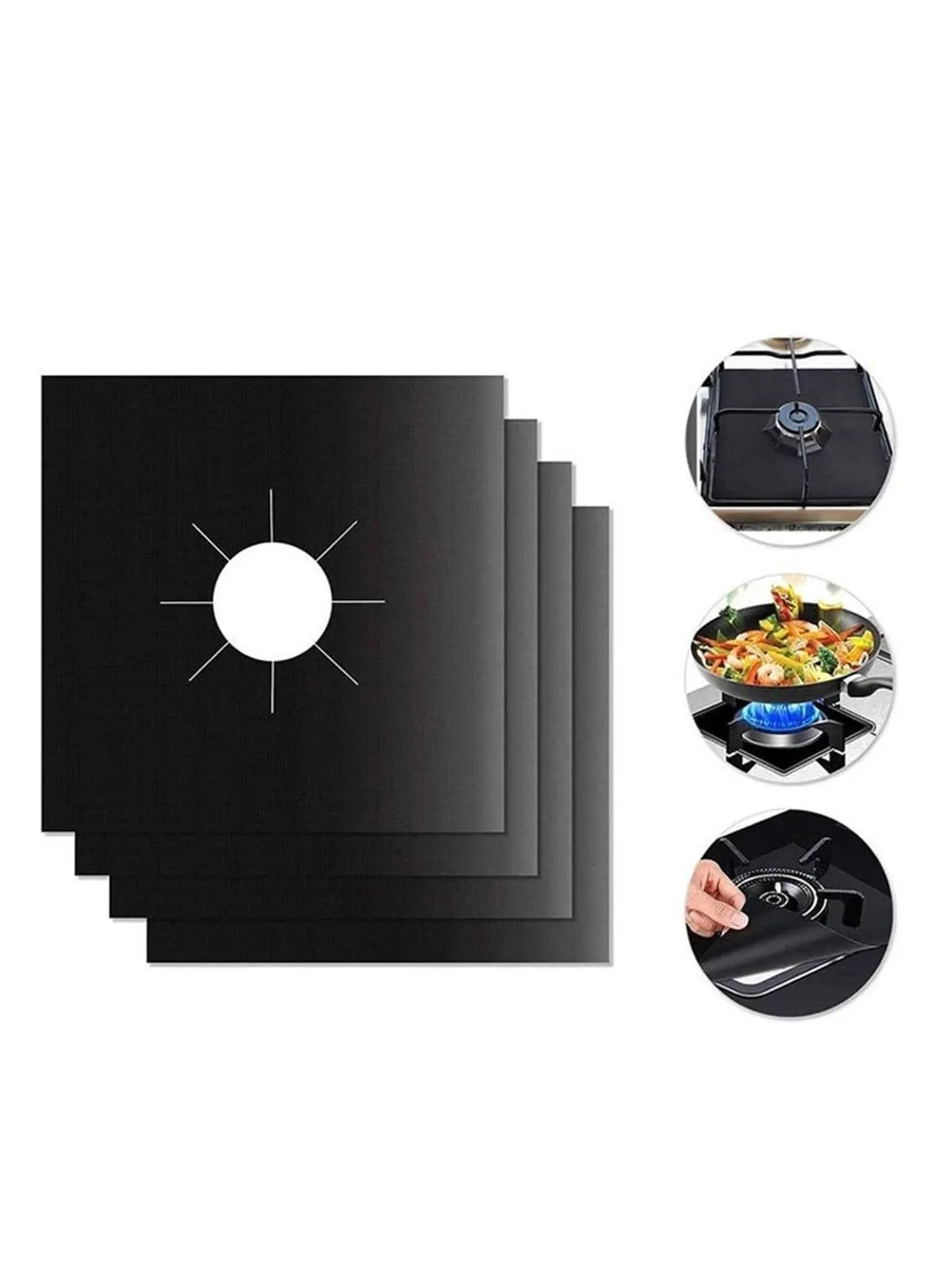 4pcs Solid Color Gas Stove Protector Pad, Portable Teflon Stove Cover Gas Stove Top Burner Cover For Kitchen