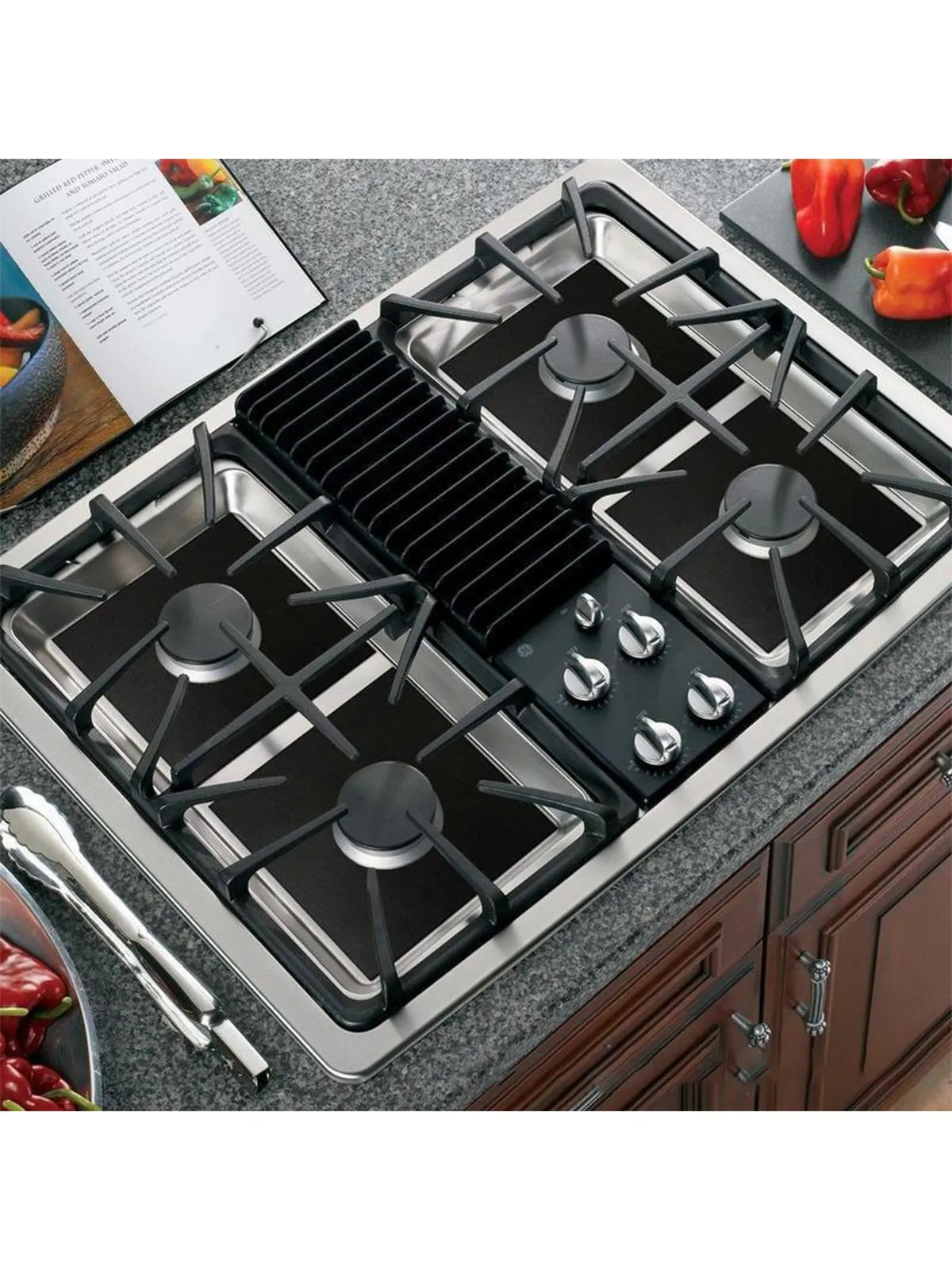 4pcs Solid Color Gas Stove Protector Pad, Portable Teflon Stove Cover Gas Stove Top Burner Cover For Kitchen