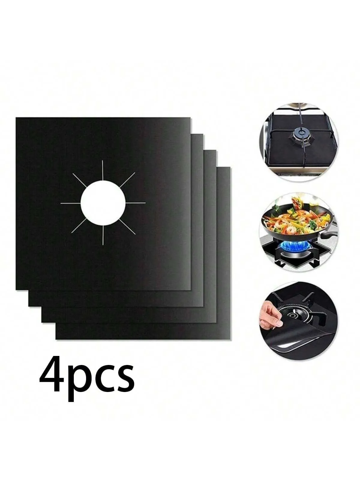 4pcs Solid Color Gas Stove Protector Pad, Portable Teflon Stove Cover Gas Stove Top Burner Cover For Kitchen