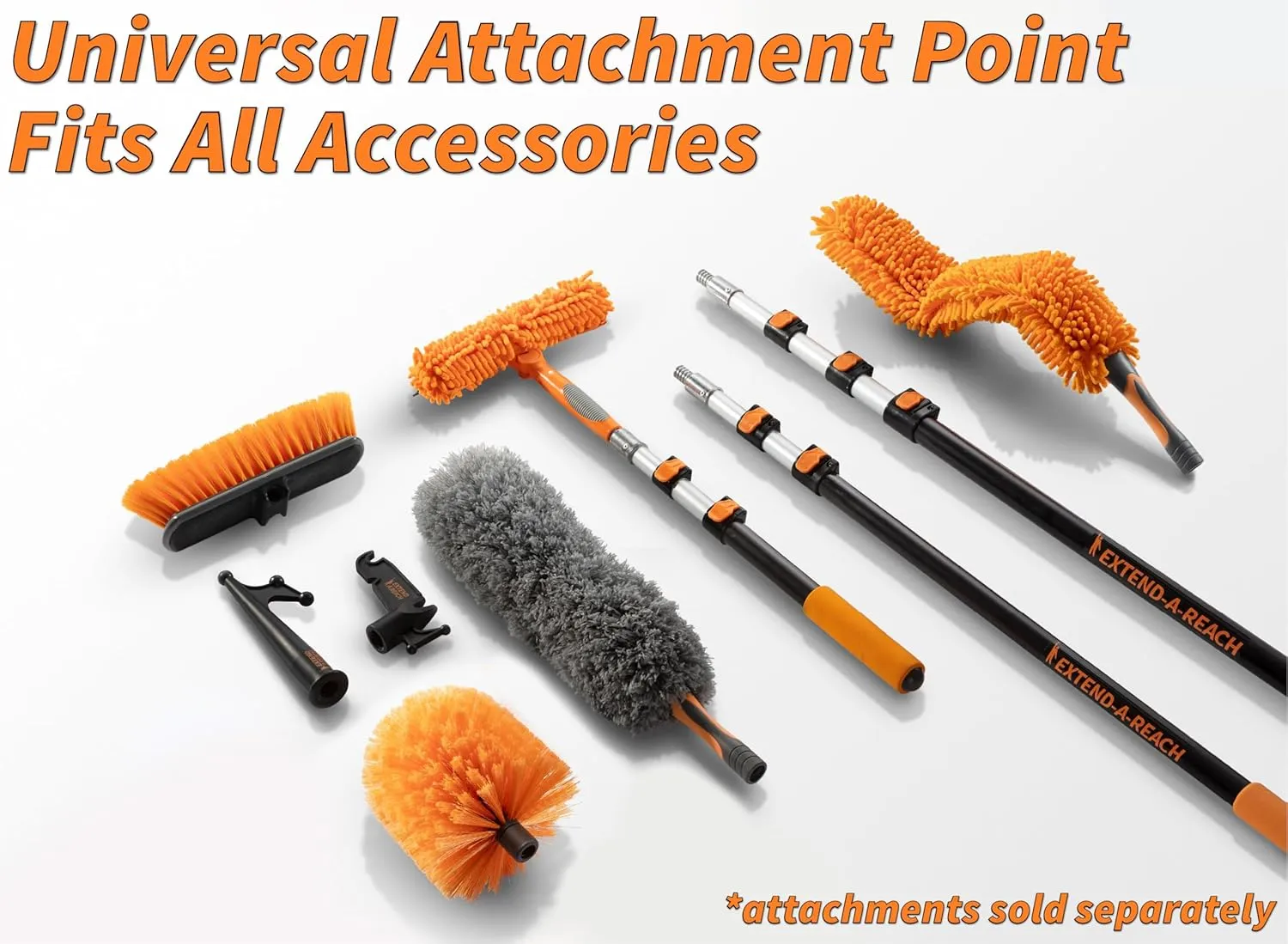 5-8 ft Long Telescopic Extension Pole // Multi-Purpose Extendable Pole with Universal Twist-on Metal Tip // Lightweight and Sturdy // Best for Painting, Dusting and Window Cleaning