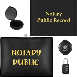 5 Pcs Notary Supplies Bag for Women with Lock Kit Include 1 Waterproof Security Bag 2 Black Fingerprint Ink Stamp Pad 1 Code Lock 1 Pack 11 x 8.6 Inch 63 Pages Hardcover Notary Public Record Book