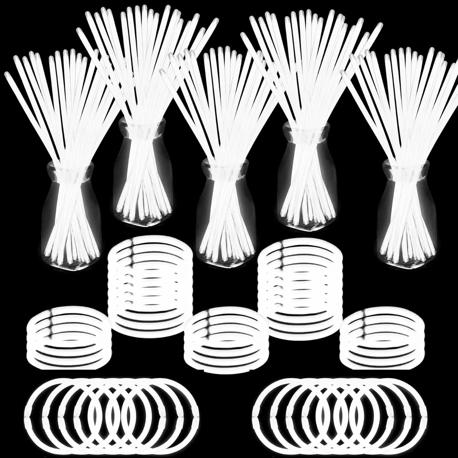 500 PCS White Glow Stick Bracelets Necklaces 8" Glowsticks with Connectors Bulk Glow in The Dark Party Supplies Light Up Neon Party Favor for Christmas NewYear Valentine’s Day Wedding