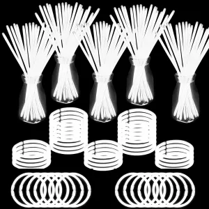 500 PCS White Glow Stick Bracelets Necklaces 8" Glowsticks with Connectors Bulk Glow in The Dark Party Supplies Light Up Neon Party Favor for Christmas NewYear Valentine’s Day Wedding