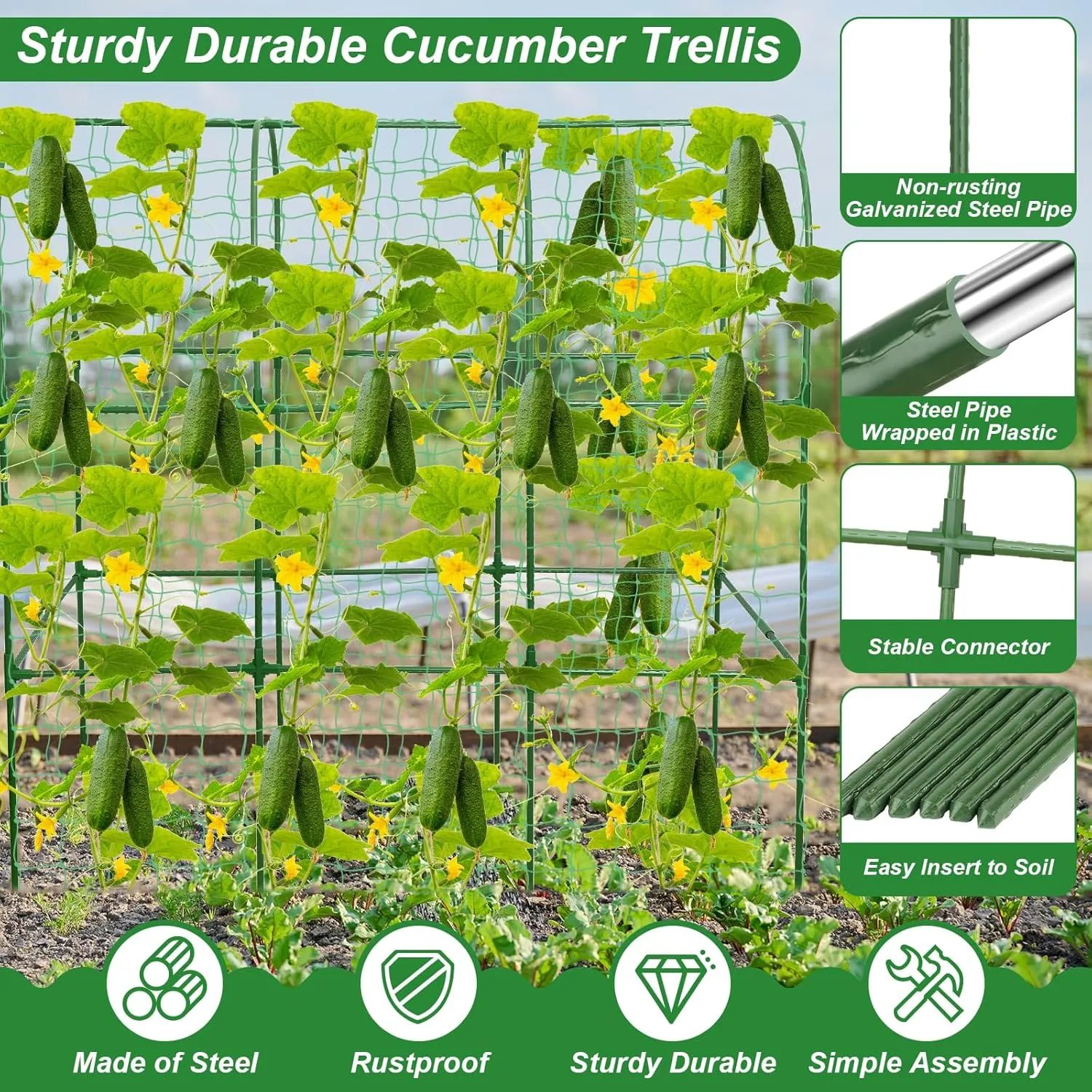 51 x 50 Inch Cucumber Trellis for Raised Bed U-Shape Garden Trellis for Climbing Plants Outdoors Metal Garden Cucumbers Arch Trellis, Cucumber Plant Support for Tomato, Pea, Zucchini, Vine Flower