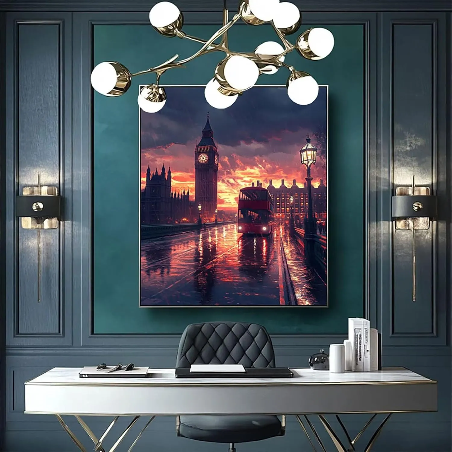 5D DIY London Diamond Art Paint by numbers Kit for Adults Dusk Diamond Paitning Arts and Crafts for Adults,Square Rhinestones Cross Stitch Embroidery Kit,Home Decor Gifts for Women 12x16In Model-01383