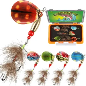 5pcs Spinner Baits Trout Lures for Bass Pike Crappie Trout Fishing Lures 1/4oz 3/10oz 5/11oz Inline Spinner Baits Kit with Tackle Box Fishing Gift