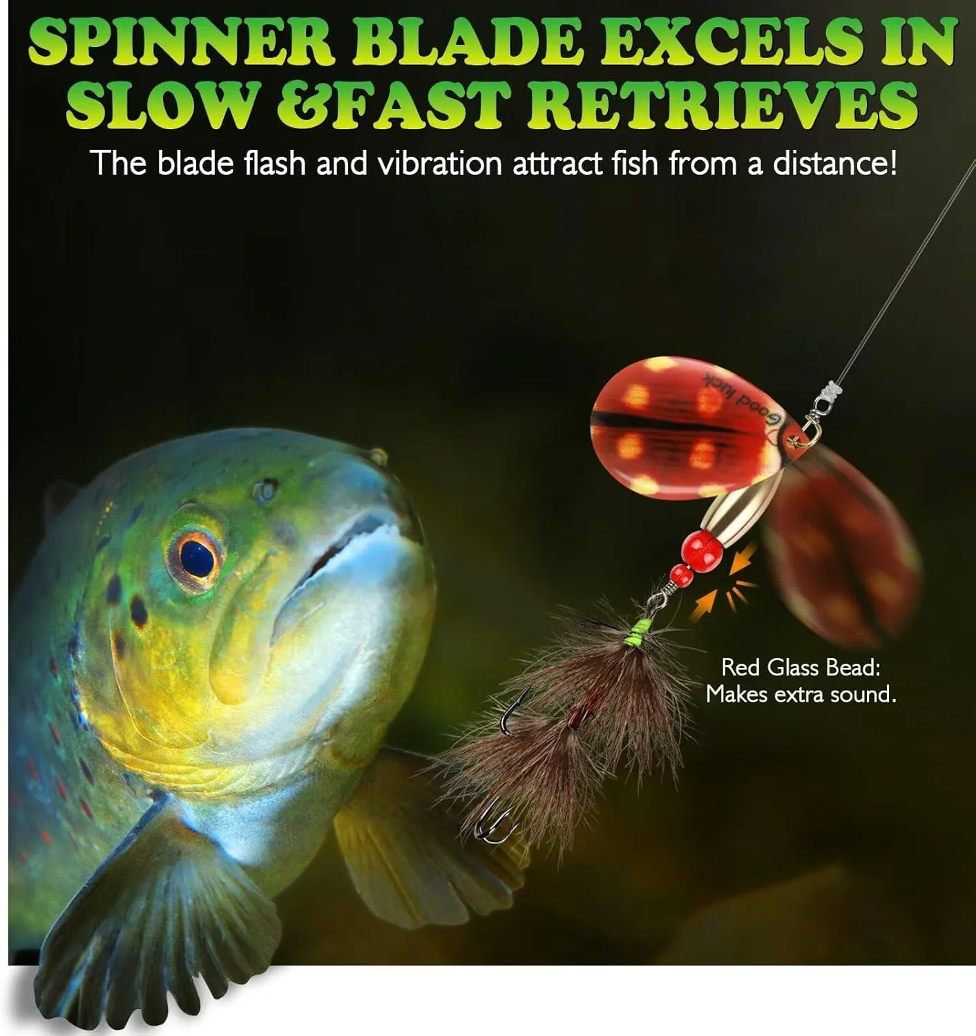 5pcs Spinner Baits Trout Lures for Bass Pike Crappie Trout Fishing Lures 1/4oz 3/10oz 5/11oz Inline Spinner Baits Kit with Tackle Box Fishing Gift