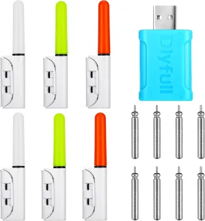 6 Pcs Fishing Glow Sticks LED Fishing Pole Light Night Fish Alert Glow Stick with 8 Pcs Rechargeable CR425 Battery and Battery Charger