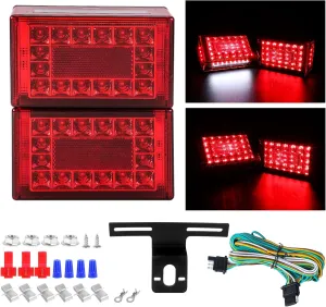 6inch Boat Trailer Lights Kit, Submersible Trailer Lights Led, 6x3-1/2inch Rectangular Led Boat Trailer Lights, 12V IP68 Waterproof Utility Trailer Light Kit with 25ft Wiring Harness