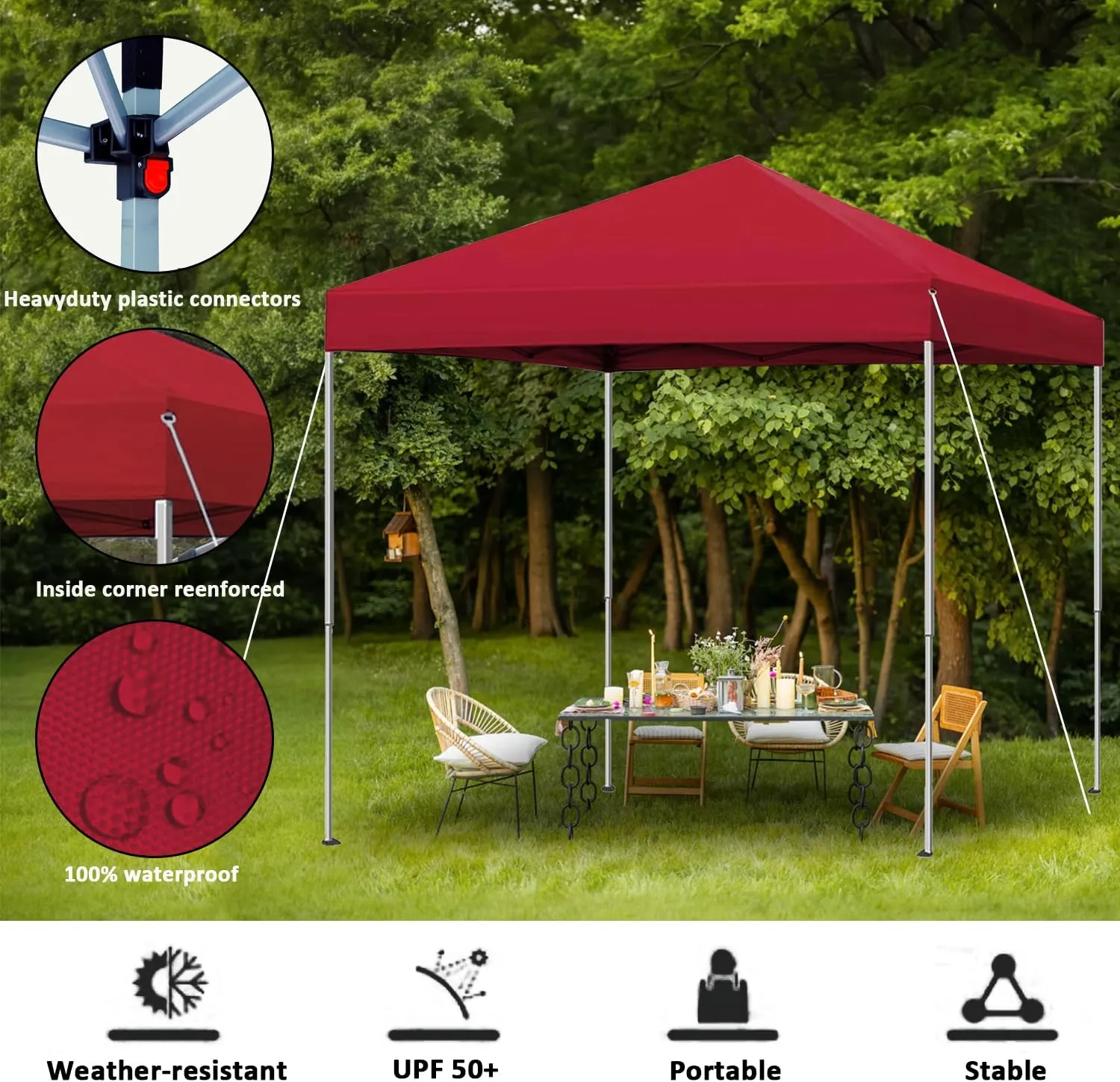 6x6 Pop Up Canopy Tent, Easy Setup Canopy for Outdoor Shades (Red)