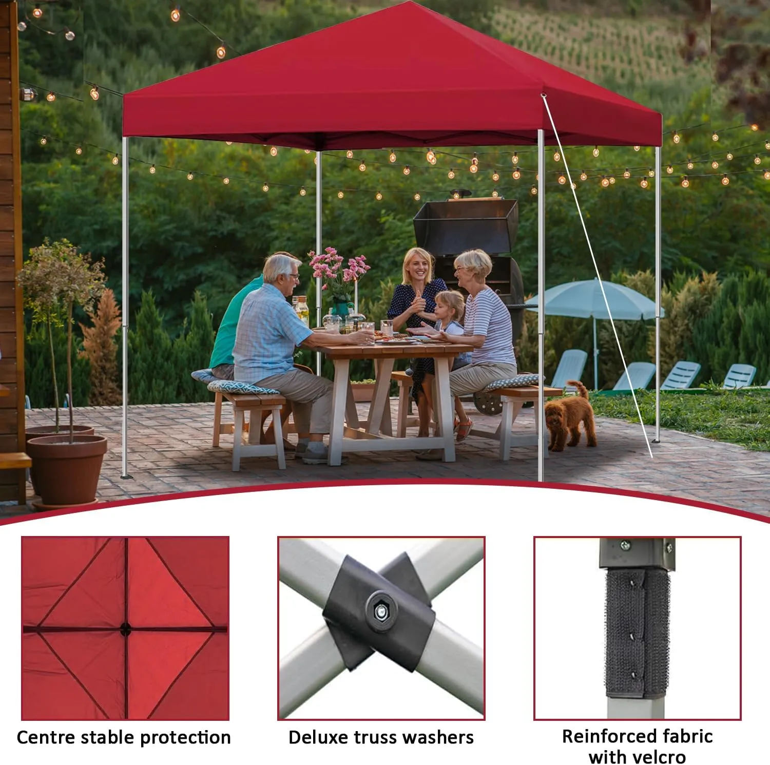 6x6 Pop Up Canopy Tent, Easy Setup Canopy for Outdoor Shades (Red)