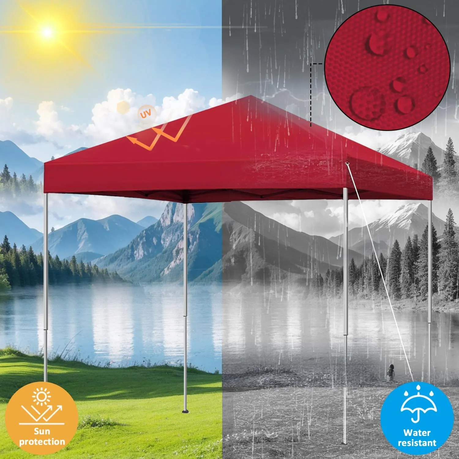 6x6 Pop Up Canopy Tent, Easy Setup Canopy for Outdoor Shades (Red)