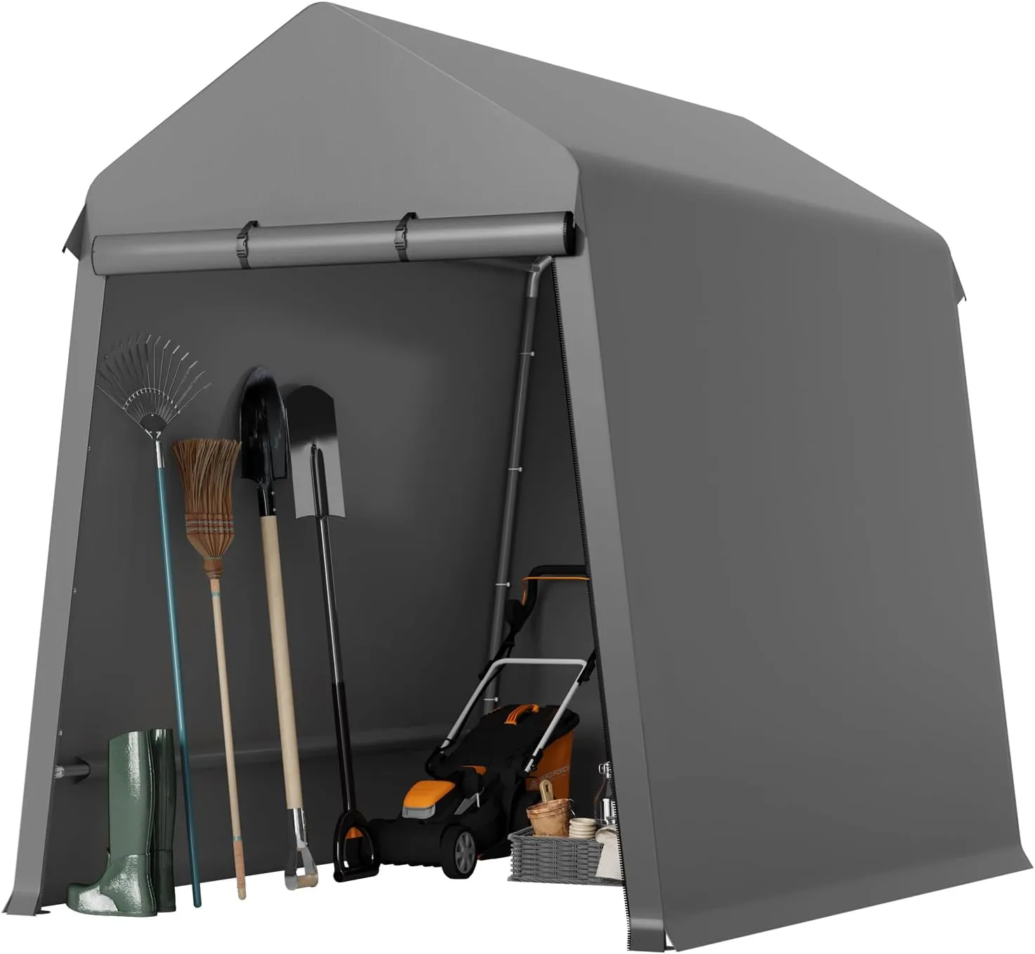 6X8 Ft Outdoor Portable Storage Shelter Shed with Rolled Up Zipper Doors & Vents, Heavy Duty Carport for Motorcycle Waterproof and Uv Resistant Anti-Snow Portable Garage Kit Tent, Gray