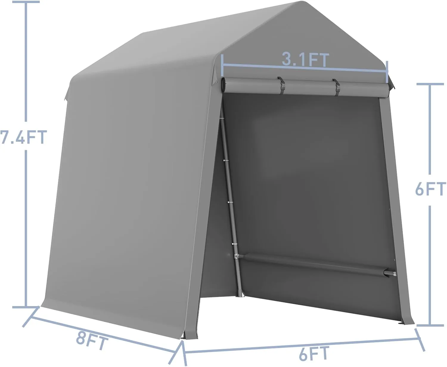 6X8 Ft Outdoor Portable Storage Shelter Shed with Rolled Up Zipper Doors & Vents, Heavy Duty Carport for Motorcycle Waterproof and Uv Resistant Anti-Snow Portable Garage Kit Tent, Gray