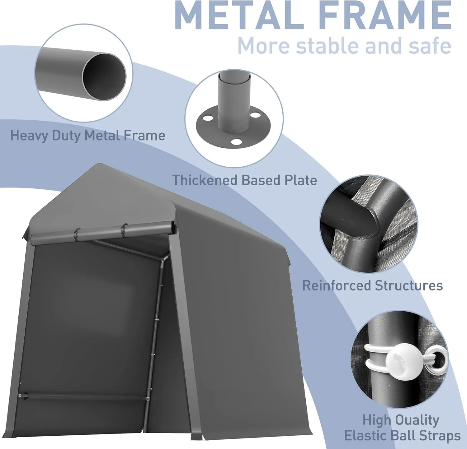 6X8 Ft Outdoor Portable Storage Shelter Shed with Rolled Up Zipper Doors & Vents, Heavy Duty Carport for Motorcycle Waterproof and Uv Resistant Anti-Snow Portable Garage Kit Tent, Gray