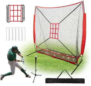 7x7 ft Baseball Net with Large Ball Collection System, Baseball&Softball Hitting Net, Baseball Nets for Batting with Carry Bag and U-shaped Ground Nail, Baseball Training Equipment for Pitching