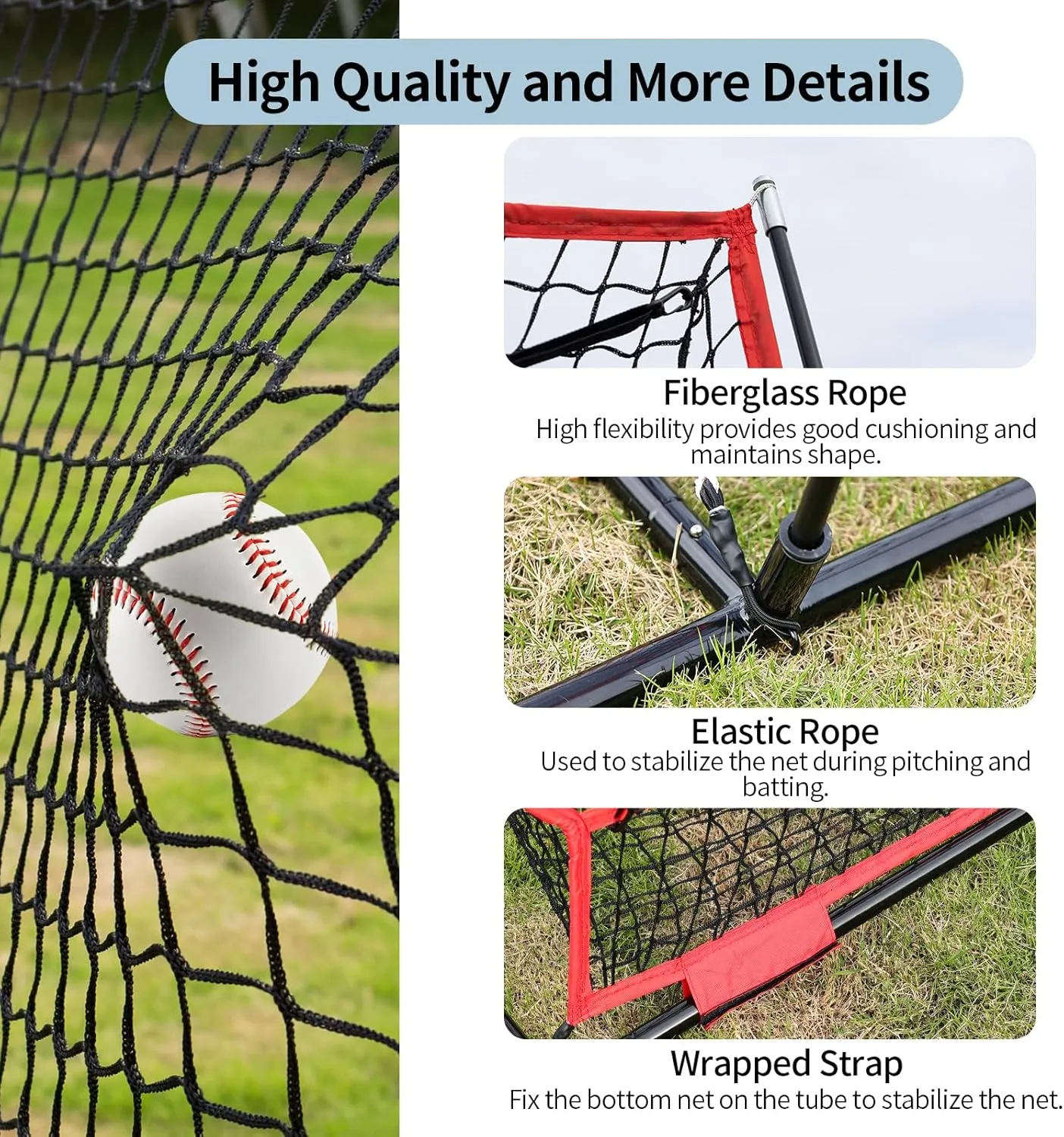 7x7 ft Baseball Net with Large Ball Collection System, Baseball&Softball Hitting Net, Baseball Nets for Batting with Carry Bag and U-shaped Ground Nail, Baseball Training Equipment for Pitching
