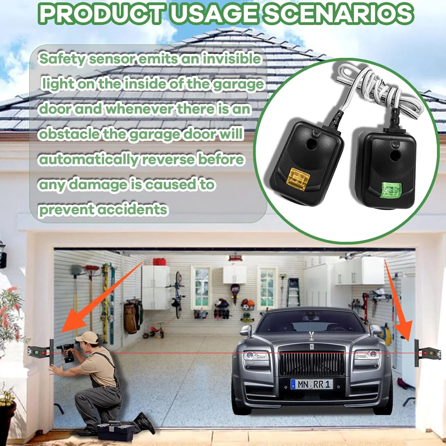820CB Garage Door Sensor, 2025 Door Sensor Safety Sensor Kit Compatible with Chamberlain Liftmaster Sears Craftsman Garage Door Openers Made After 1997, Replacement for 41A5034 G801CB-P 041-0136