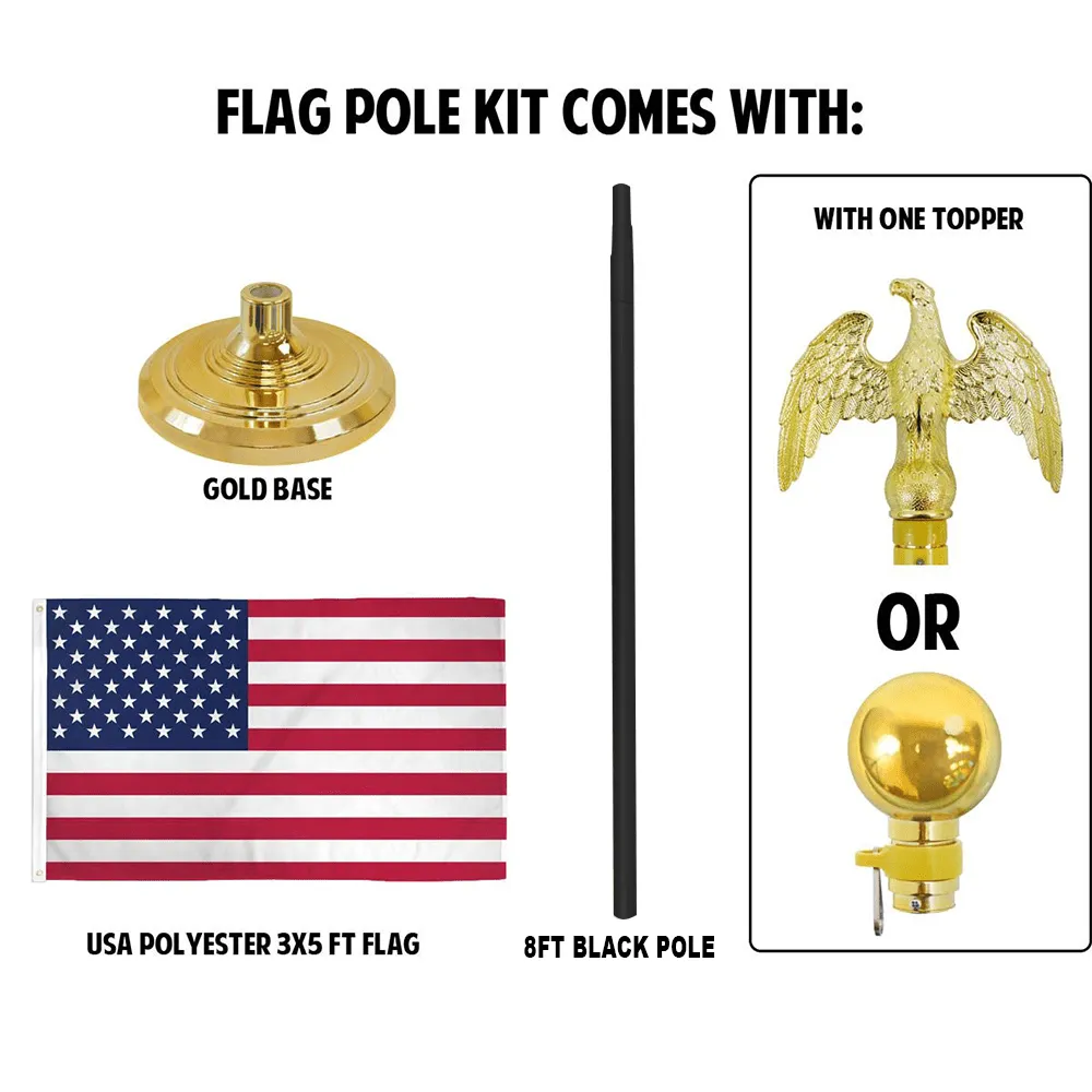 8ft Black Aluminum Flag Pole (Ball Top)