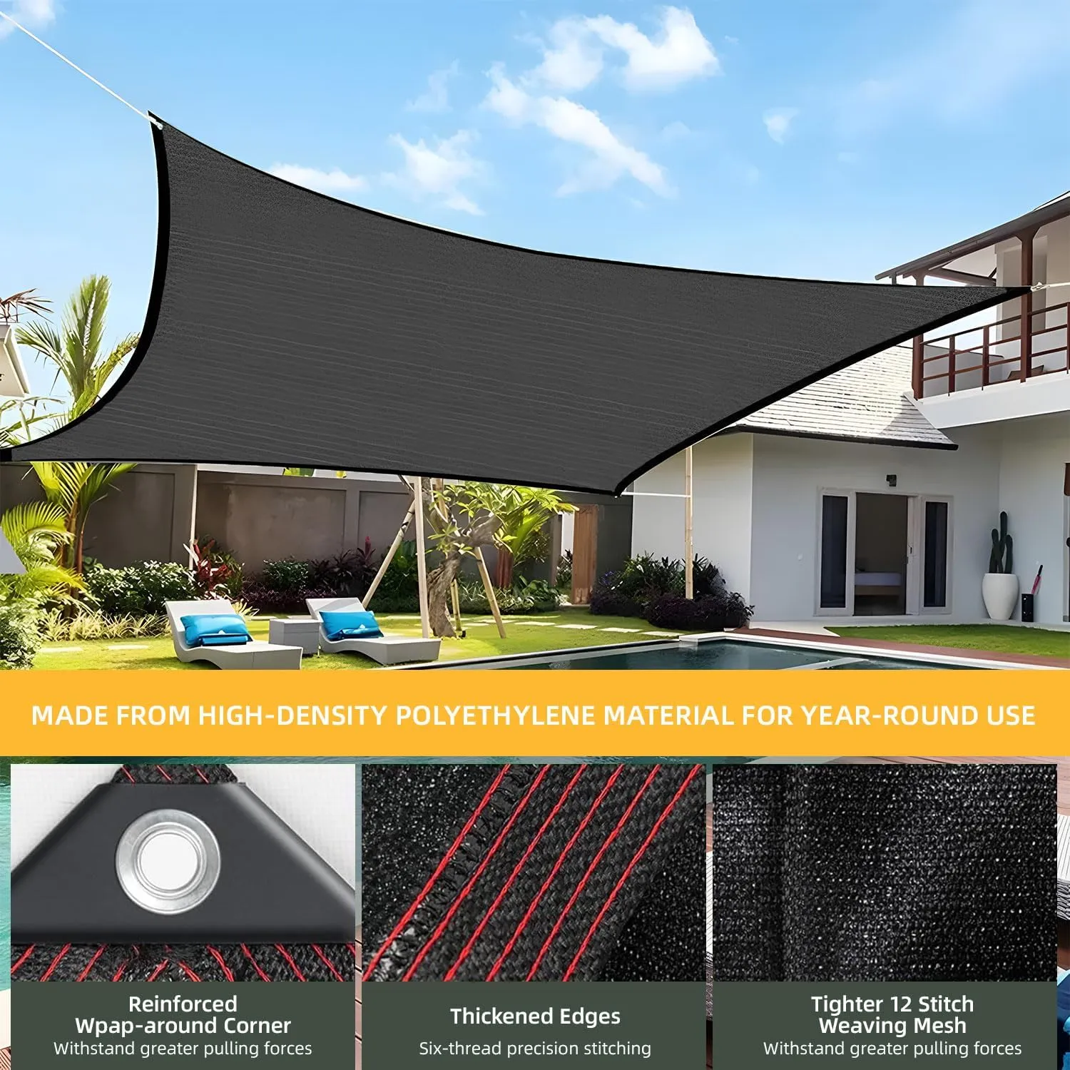 90% Shade Cloth for Garden 10 x 13 FT Durable Mesh Tarp with Grommets Outdoor Sun Shade Cover for Pergola Patio Plants Greenhouse Chicken Coop Easier to Hang Net Cover (Black)