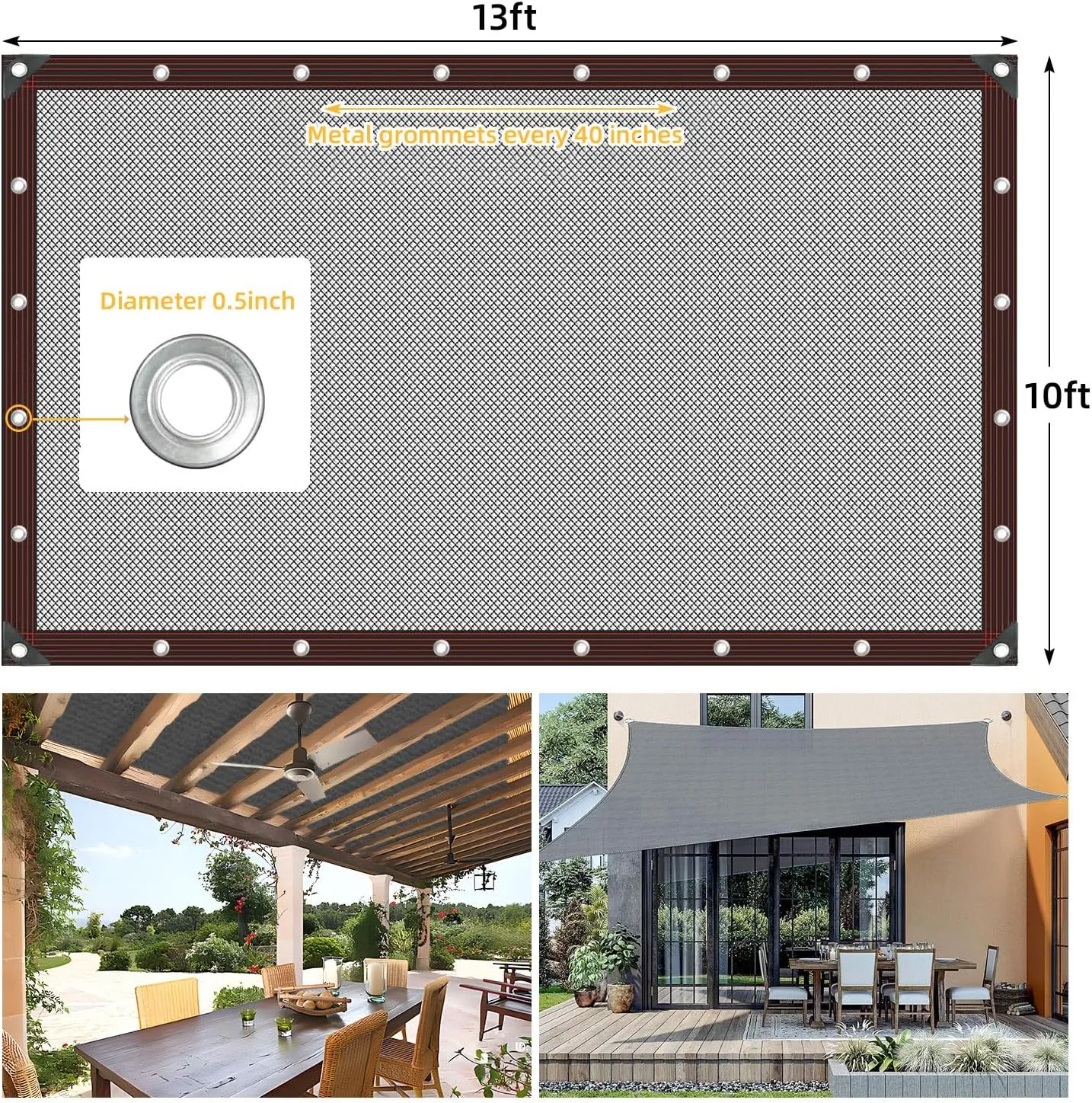 90% Shade Cloth for Garden 10 x 13 FT Durable Mesh Tarp with Grommets Outdoor Sun Shade Cover for Pergola Patio Plants Greenhouse Chicken Coop Easier to Hang Net Cover (Black)
