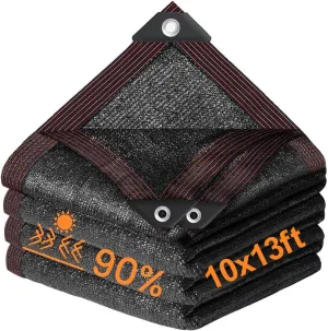 90% Shade Cloth for Garden 10 x 13 FT Durable Mesh Tarp with Grommets Outdoor Sun Shade Cover for Pergola Patio Plants Greenhouse Chicken Coop Easier to Hang Net Cover (Black)