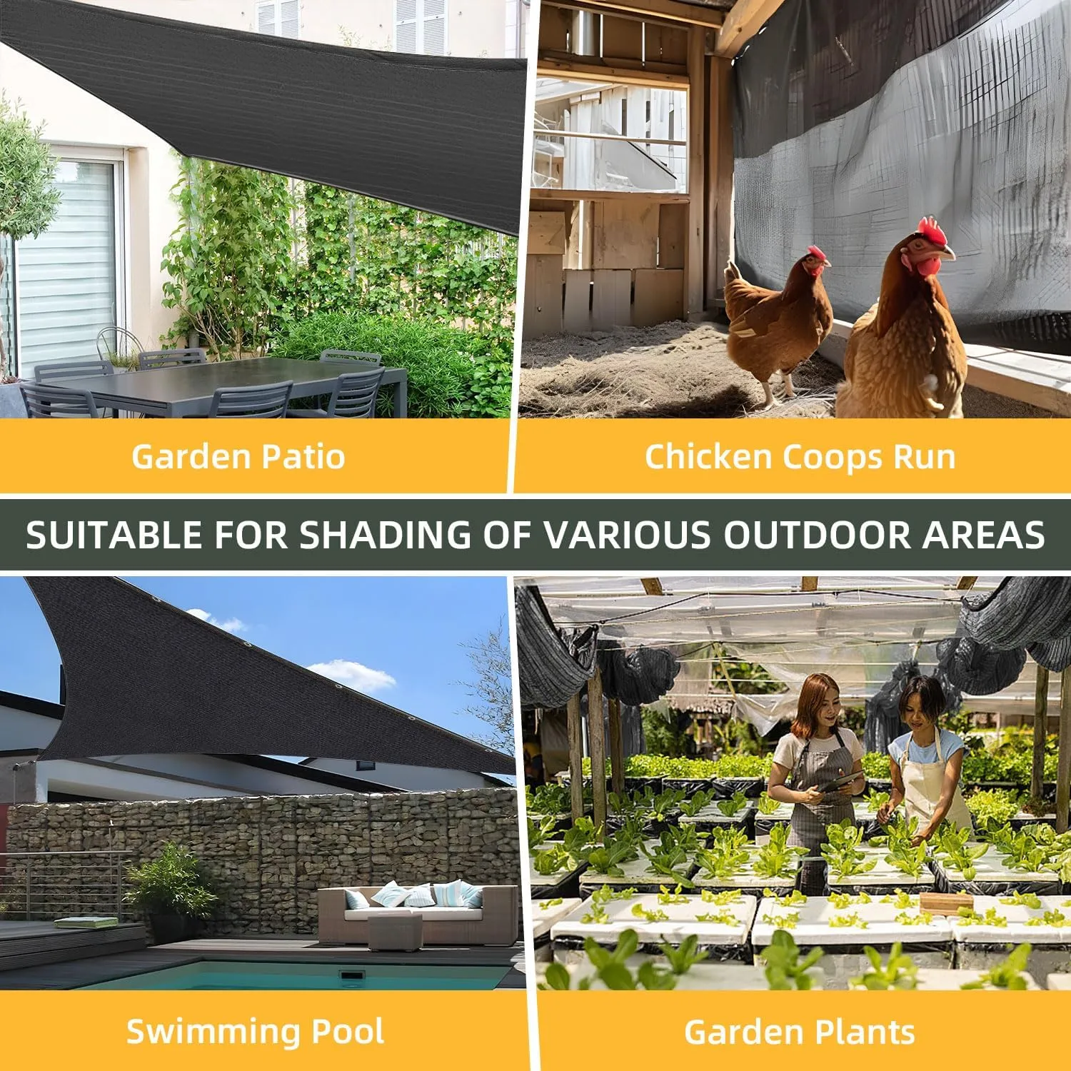 90% Shade Cloth for Garden 10 x 13 FT Durable Mesh Tarp with Grommets Outdoor Sun Shade Cover for Pergola Patio Plants Greenhouse Chicken Coop Easier to Hang Net Cover (Black)