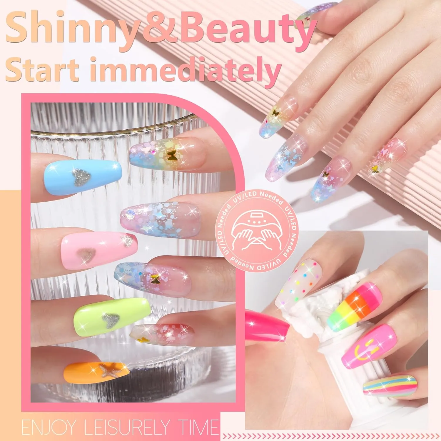 ABAC Solid Gel Nail Polish,Ombre Gel Nail Polish,Pat Paint Nail Gel,24 Colors Sparkly&Shiny Hema-free Soak Off Gel Polish Kit with Double-Ended Nail Art Brush for Salon and Nail Art DIY at Home
