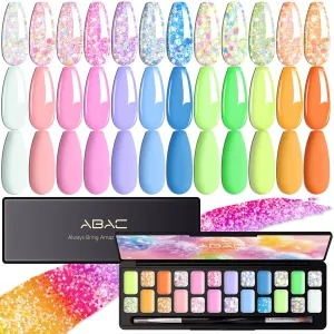 ABAC Solid Gel Nail Polish,Ombre Gel Nail Polish,Pat Paint Nail Gel,24 Colors Sparkly&Shiny Hema-free Soak Off Gel Polish Kit with Double-Ended Nail Art Brush for Salon and Nail Art DIY at Home