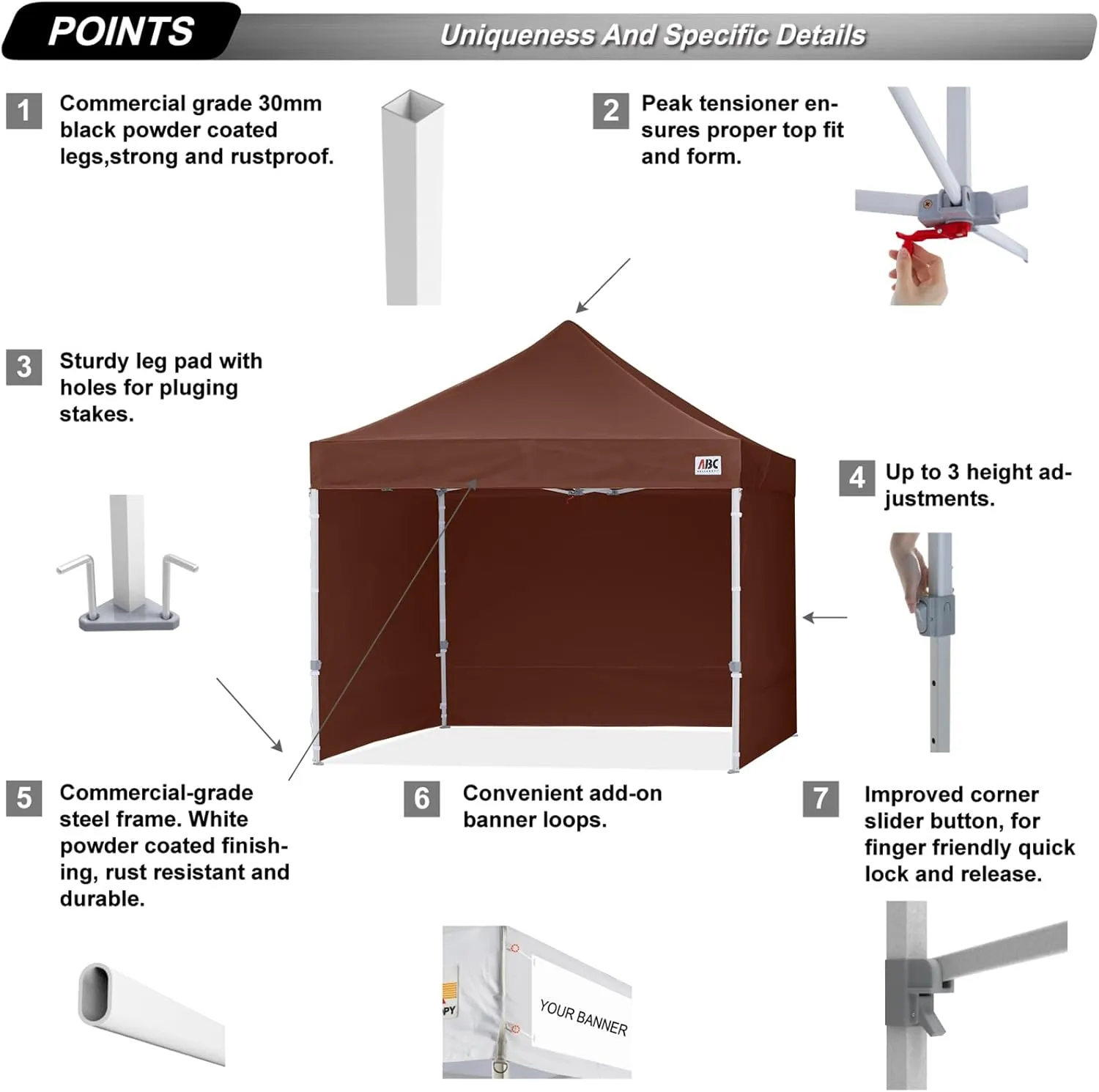 ABCCANOPY Easy Pop Up Canopy Tent with Sidewalls 8x8 Commercial -Series, Brown