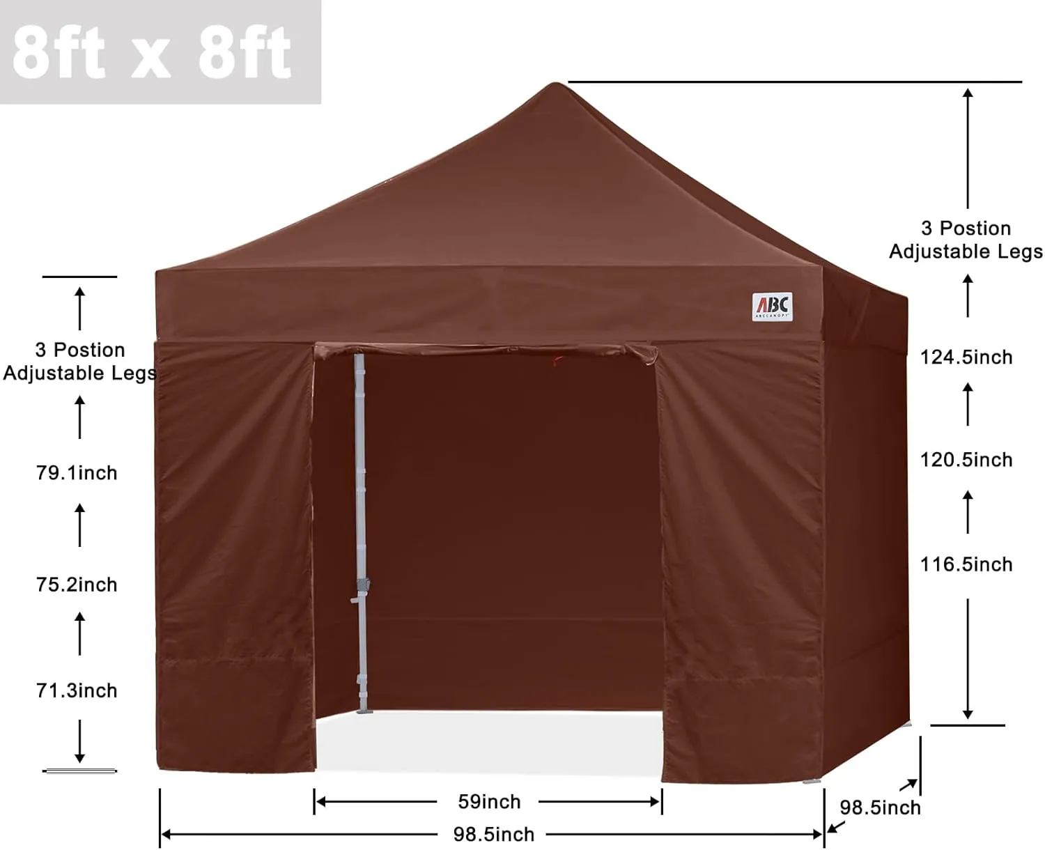 ABCCANOPY Easy Pop Up Canopy Tent with Sidewalls 8x8 Commercial -Series, Brown