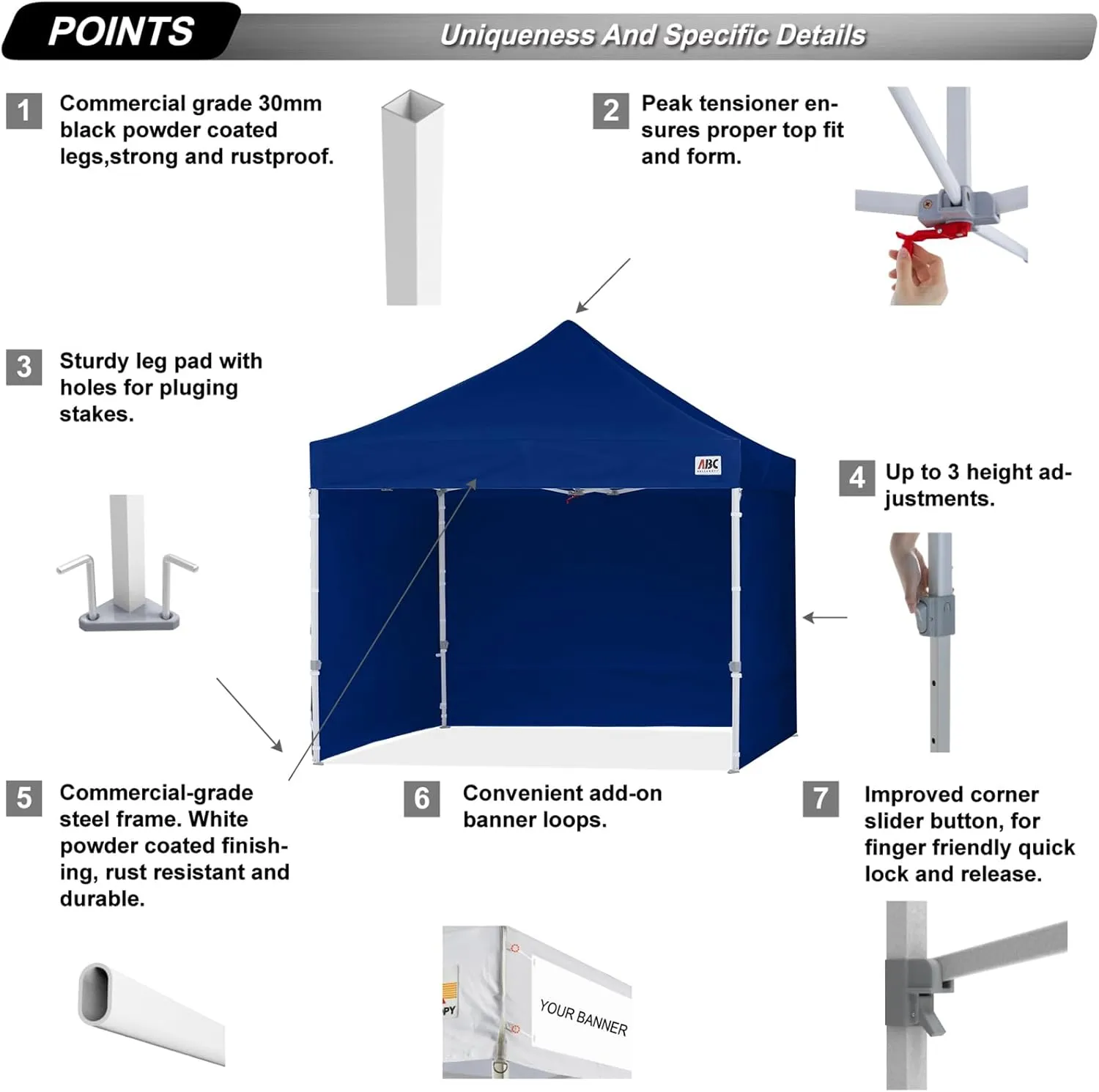 ABCCANOPY Easy Pop Up Canopy Tent with Sidewalls 8X8 Commercial -Series, Dark Blue