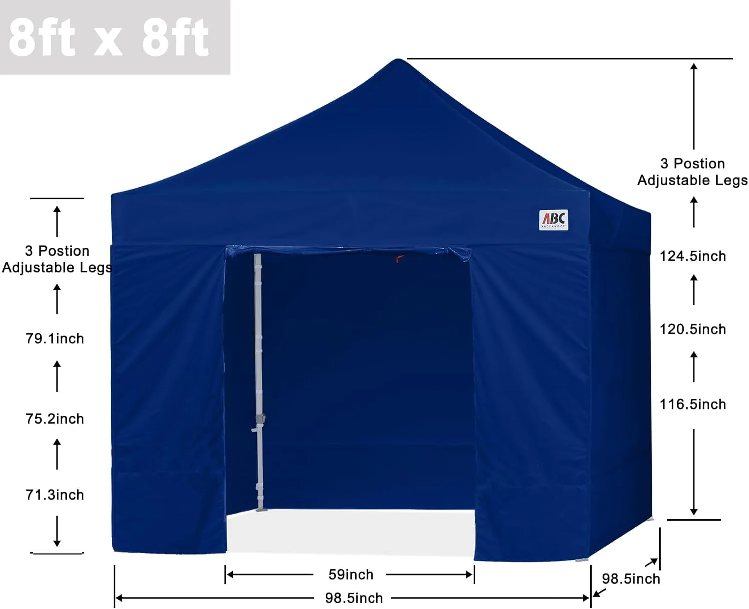 ABCCANOPY Easy Pop Up Canopy Tent with Sidewalls 8X8 Commercial -Series, Dark Blue