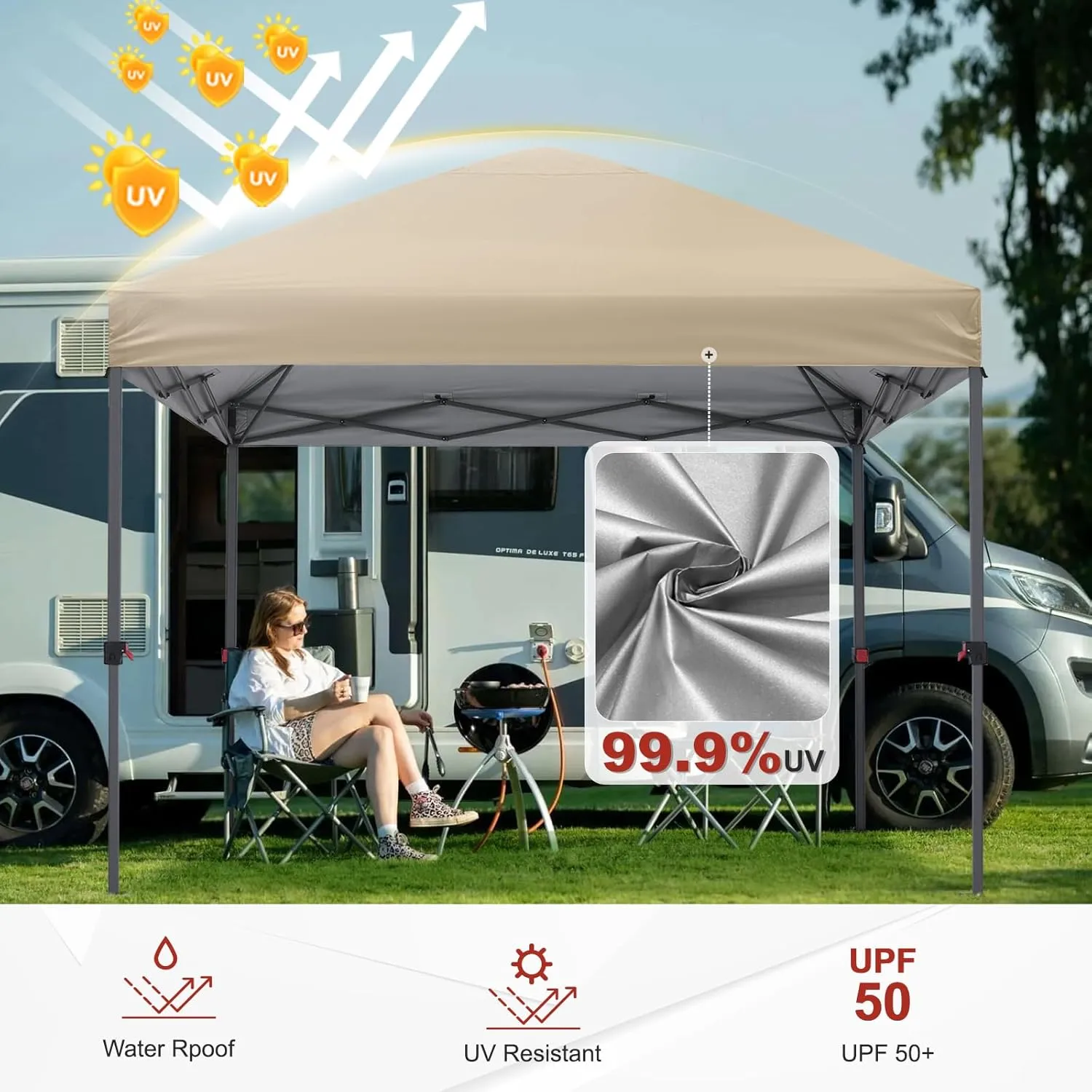ABCCANOPY Pop Up Canopy - 10x10 Outdoor Patio Portable Canopy Tent with 4 Weight Bags (Light Brown)