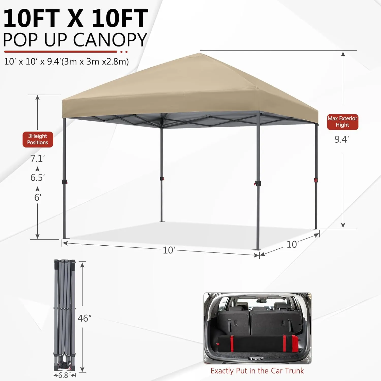 ABCCANOPY Pop Up Canopy - 10x10 Outdoor Patio Portable Canopy Tent with 4 Weight Bags (Light Brown)