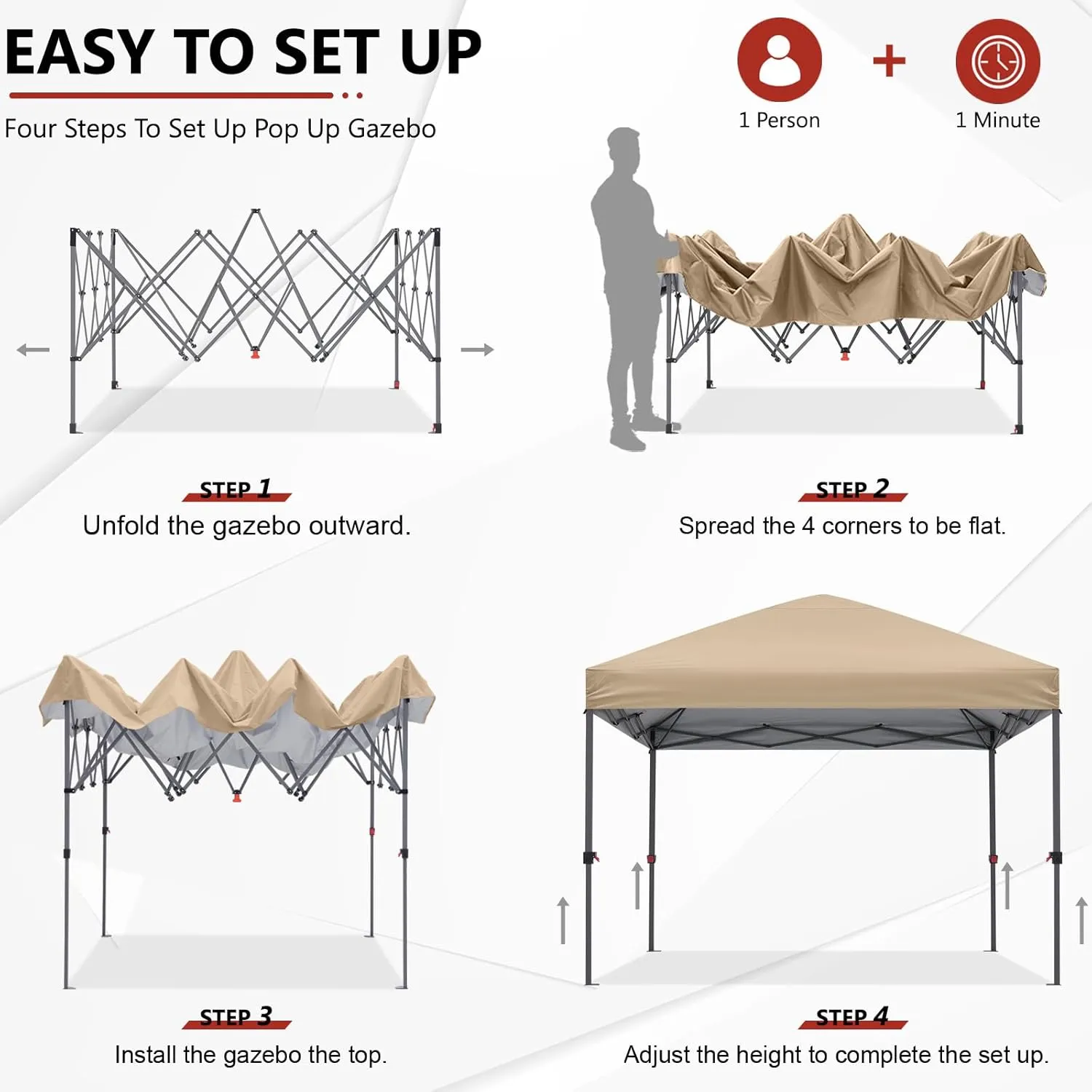 ABCCANOPY Pop Up Canopy - 10x10 Outdoor Patio Portable Canopy Tent with 4 Weight Bags (Light Brown)
