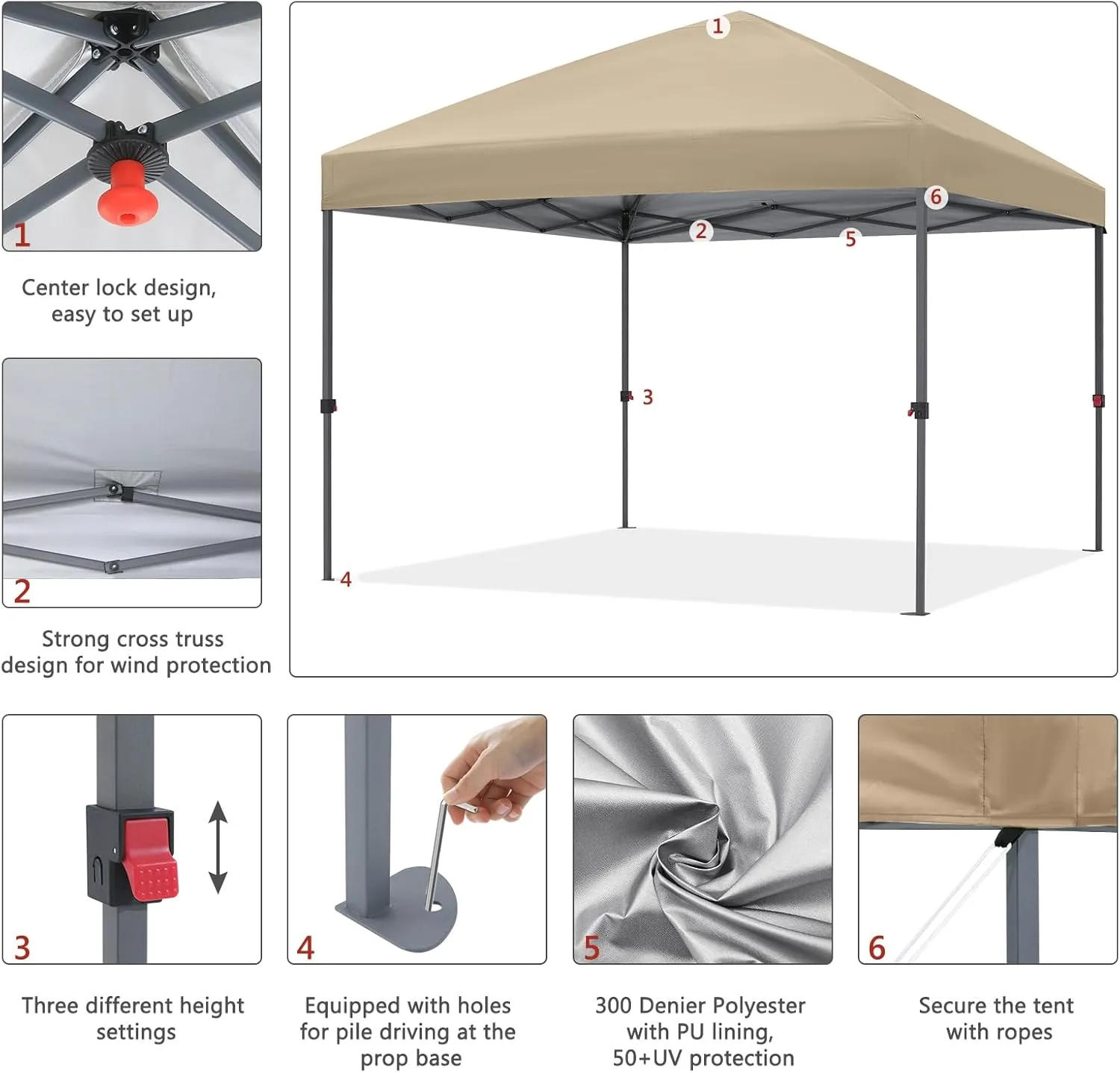 ABCCANOPY Pop Up Canopy - 10x10 Outdoor Patio Portable Canopy Tent with 4 Weight Bags (Light Brown)