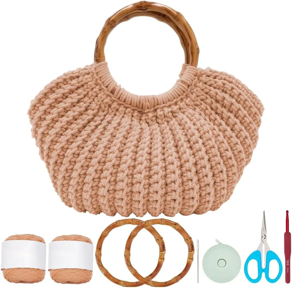 ACRNIGHEET Crochet Bag Kit for Adults Khaki Handbag Crochet Kit for Beginners Tote Bag Starters Set DIY Craft Making Kit with Step-by-Step Instructions and Video Guidance Mother's Day Gifts