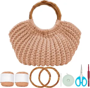 ACRNIGHEET Crochet Bag Kit for Adults Khaki Handbag Crochet Kit for Beginners Tote Bag Starters Set DIY Craft Making Kit with Step-by-Step Instructions and Video Guidance Mother's Day Gifts