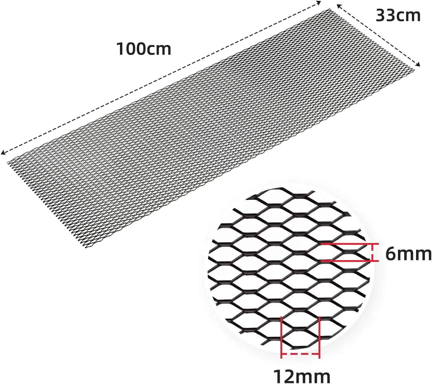 AggAuto Universal 40"x13" Car Grill Mesh - Aluminum Alloy Automotive Grille Insert Bumper 6x12mm Hexagon Hole, One of the Most Multifunctional Shape Grids 100x33cm Black