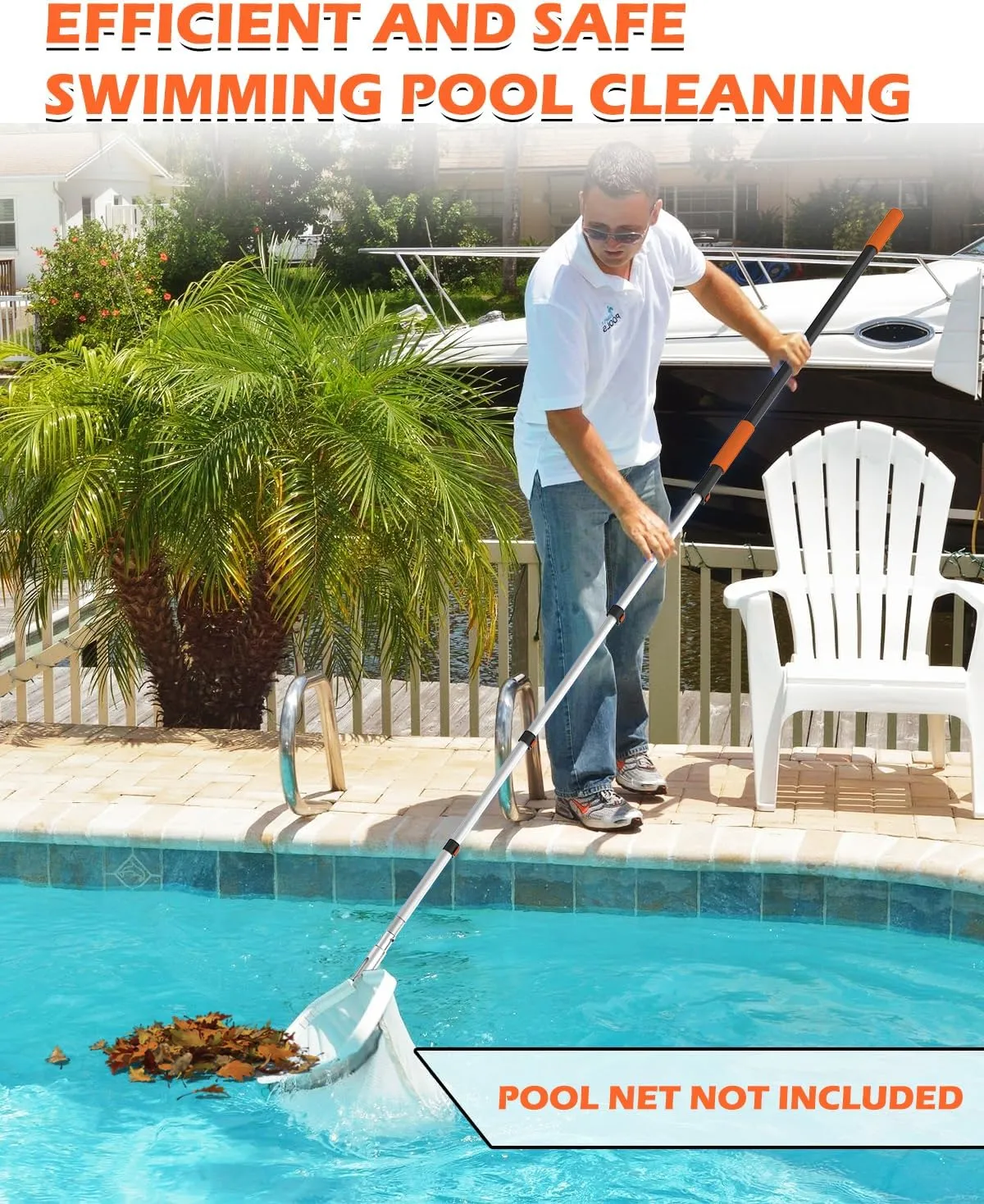 AgiiMan 3-12 FT Telescopic Pool Pole, Swimming Pool Pole with 4 Baffle Locks Durable Aluminium and Vacuum Ports Telescopic Extendable Pool Pole Use with Cleaning Nets, Skimmers, Brushes and More