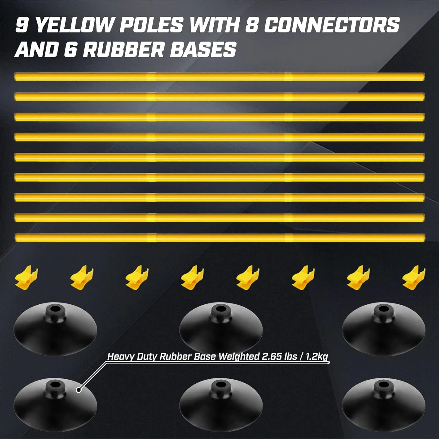 Agility Training Poles Set (Rubber Base with 3.3ft/1m to 4.9ft/1.5m Poles)