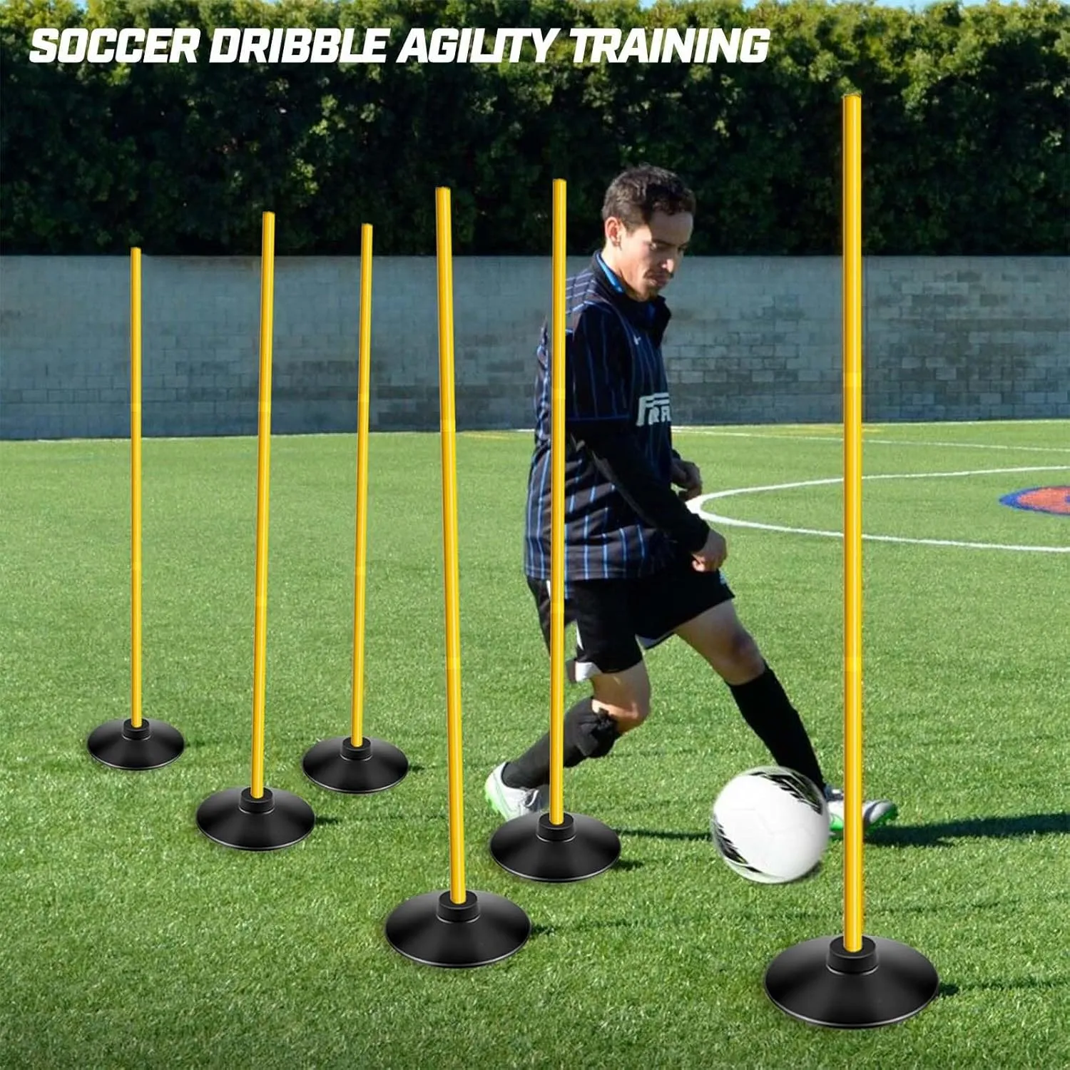 Agility Training Poles Set (Rubber Base with 3.3ft/1m to 4.9ft/1.5m Poles)