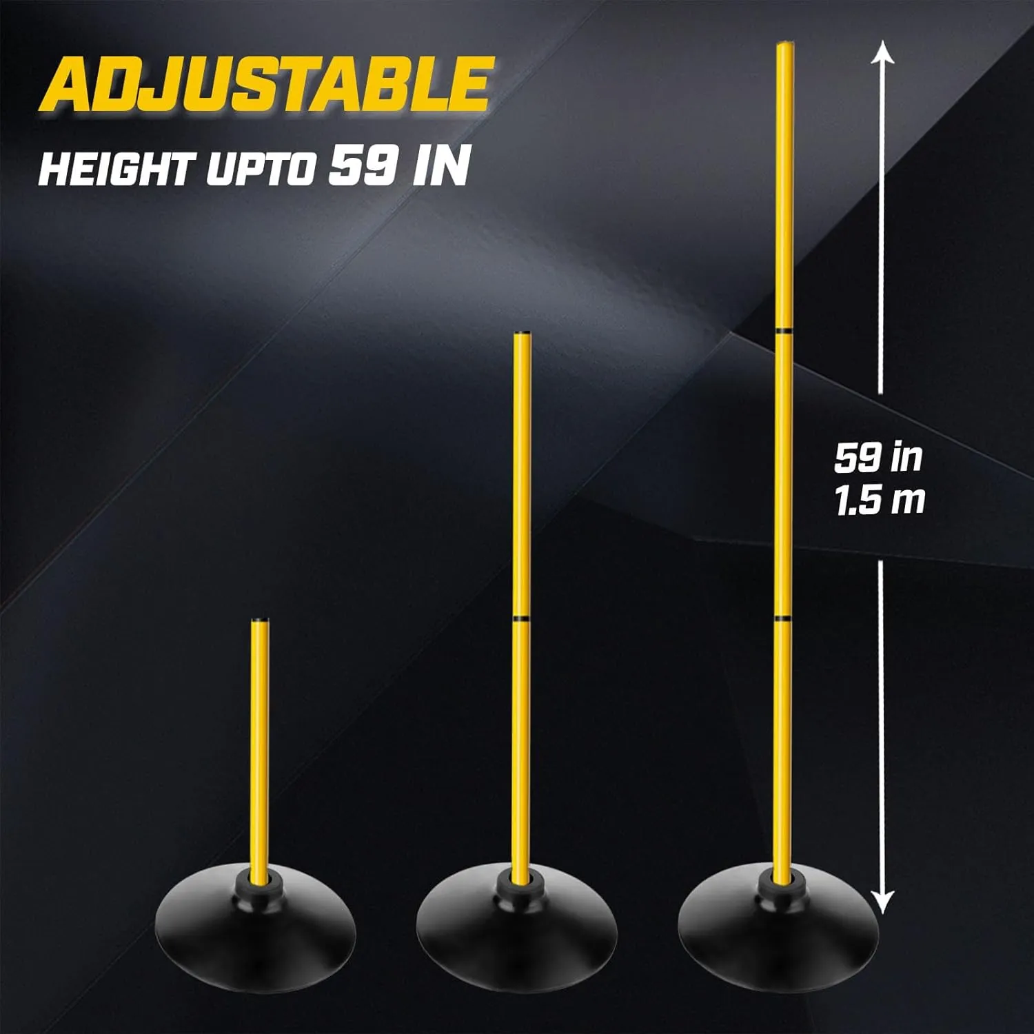 Agility Training Poles Set (Rubber Base with 3.3ft/1m to 4.9ft/1.5m Poles)